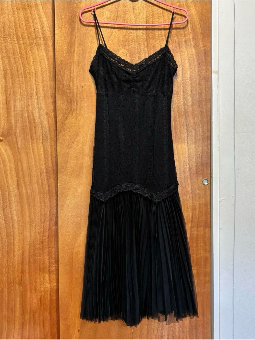 Y2K Cache black lace mesh pleated dress